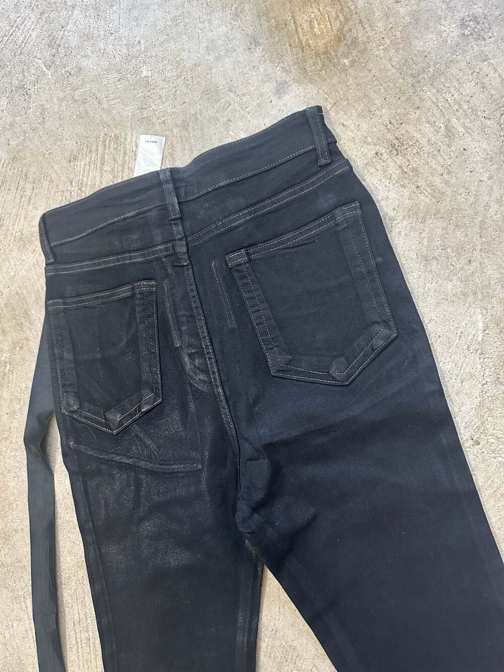 Rick Owens DRKSHDW Black Waxed Detroit Cut Flared Denim Pants - Picture 3 of 8